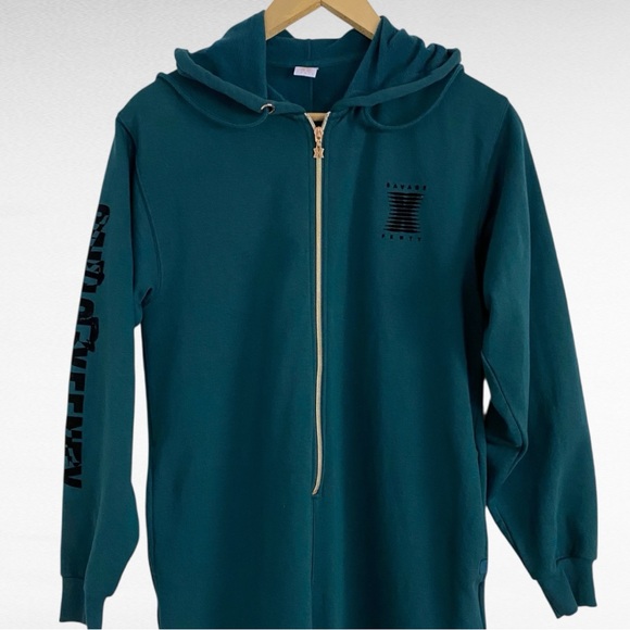 Forever Savage X Fenty | Hunter Green Hooded Showgirl Comfy Jumpsuit Onesie - Picture 5 of 7